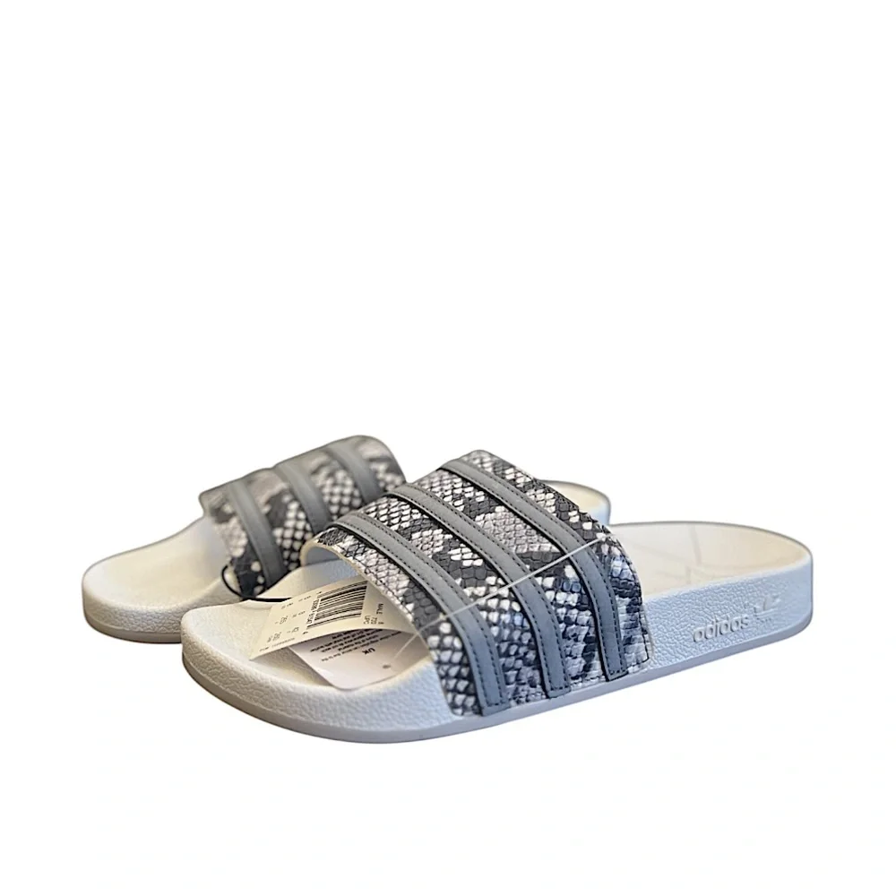 ADIDAS ORIGINALS - WHITE SILVER GREY ADILETTE SNAKESKIN SLIDE SANDALS